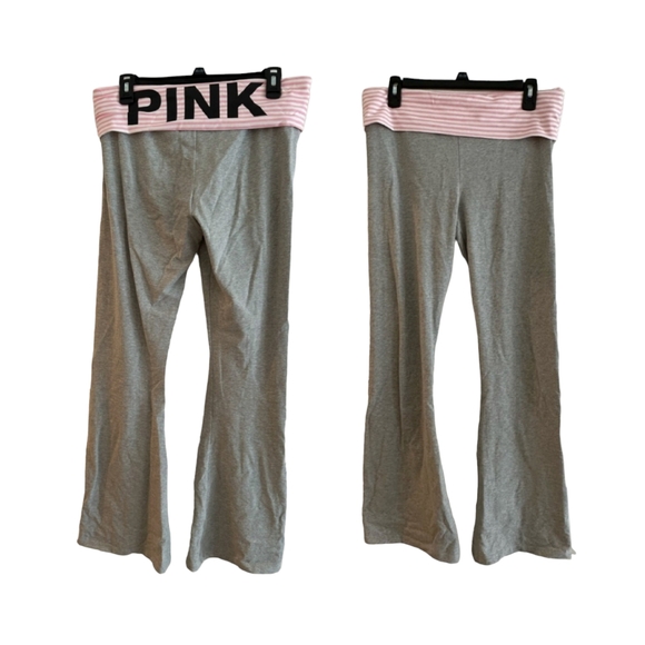 PINK Victoria's Secret Pants - Y2K Victoria's Secret PINK Original Foldover Yoga Pants Flare Strips Gray Legs
